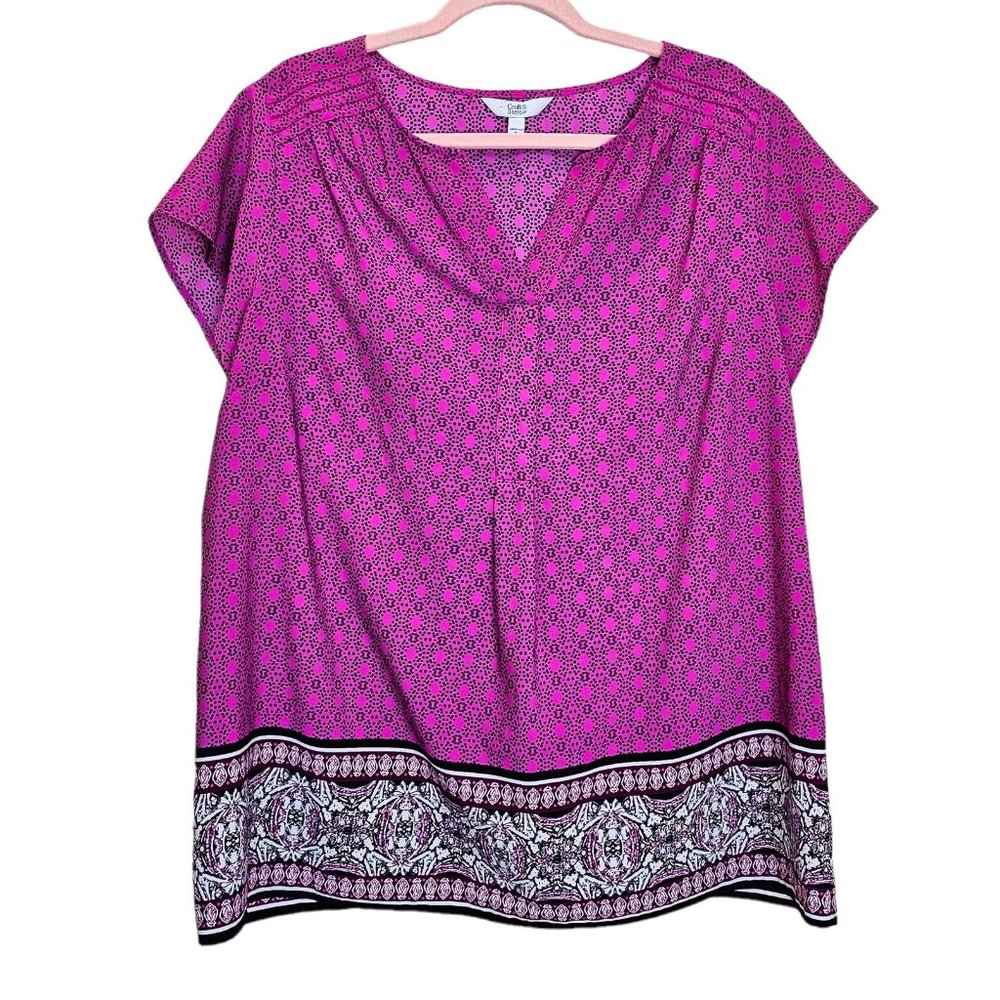 Croft & Barrow Pink, Black, & White Printed Women’s Shirt Size 1X